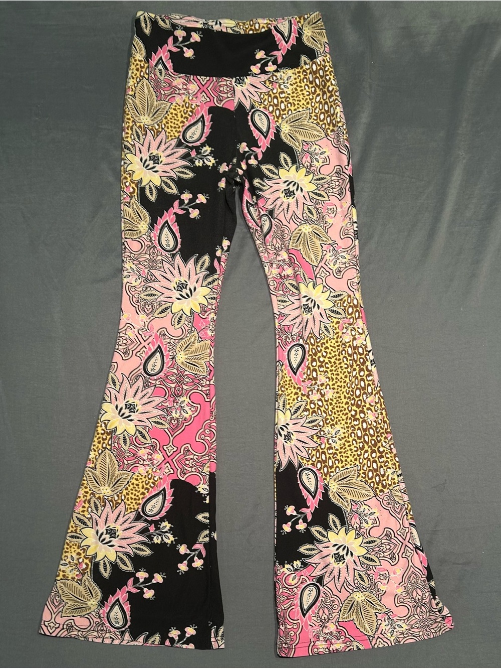 No Boundaries Floral Paisley Leopard Print Flared Pants